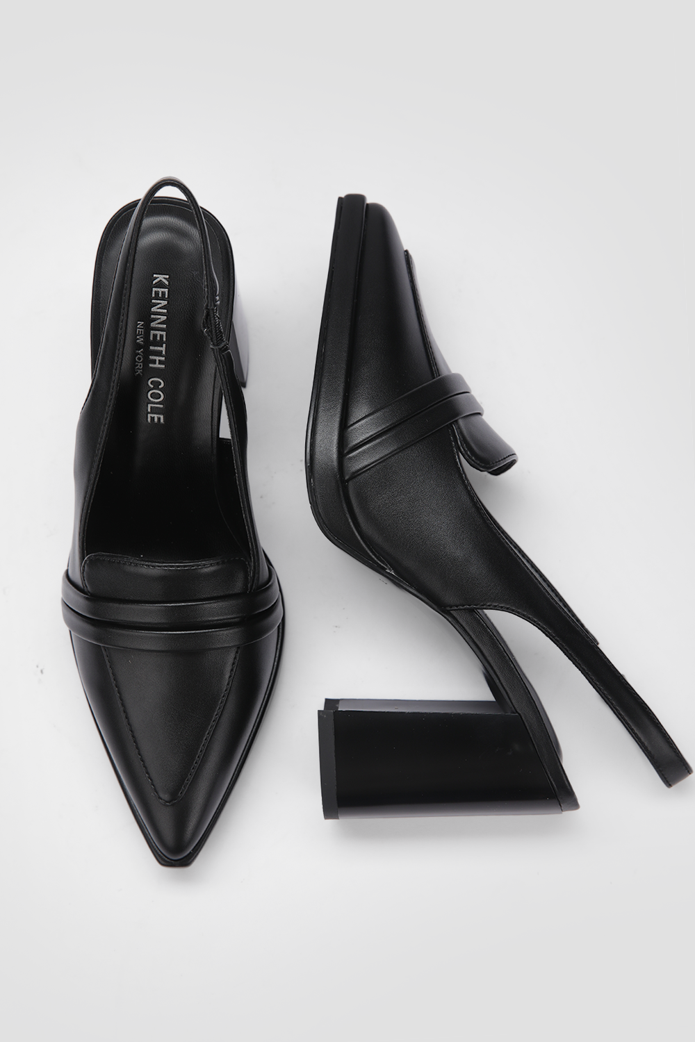 נעלי עקב שפיץ דמוי עור בצבע שחור