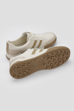 סניקרס עור לגברים בצבע שמנת פסים חום בהיר