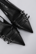 נעלי בלרינה שפיץ דמוי עור בצבע שחור