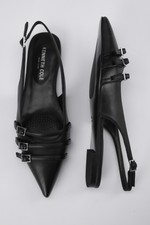 נעלי בלרינה שפיץ דמוי עור בצבע שחור