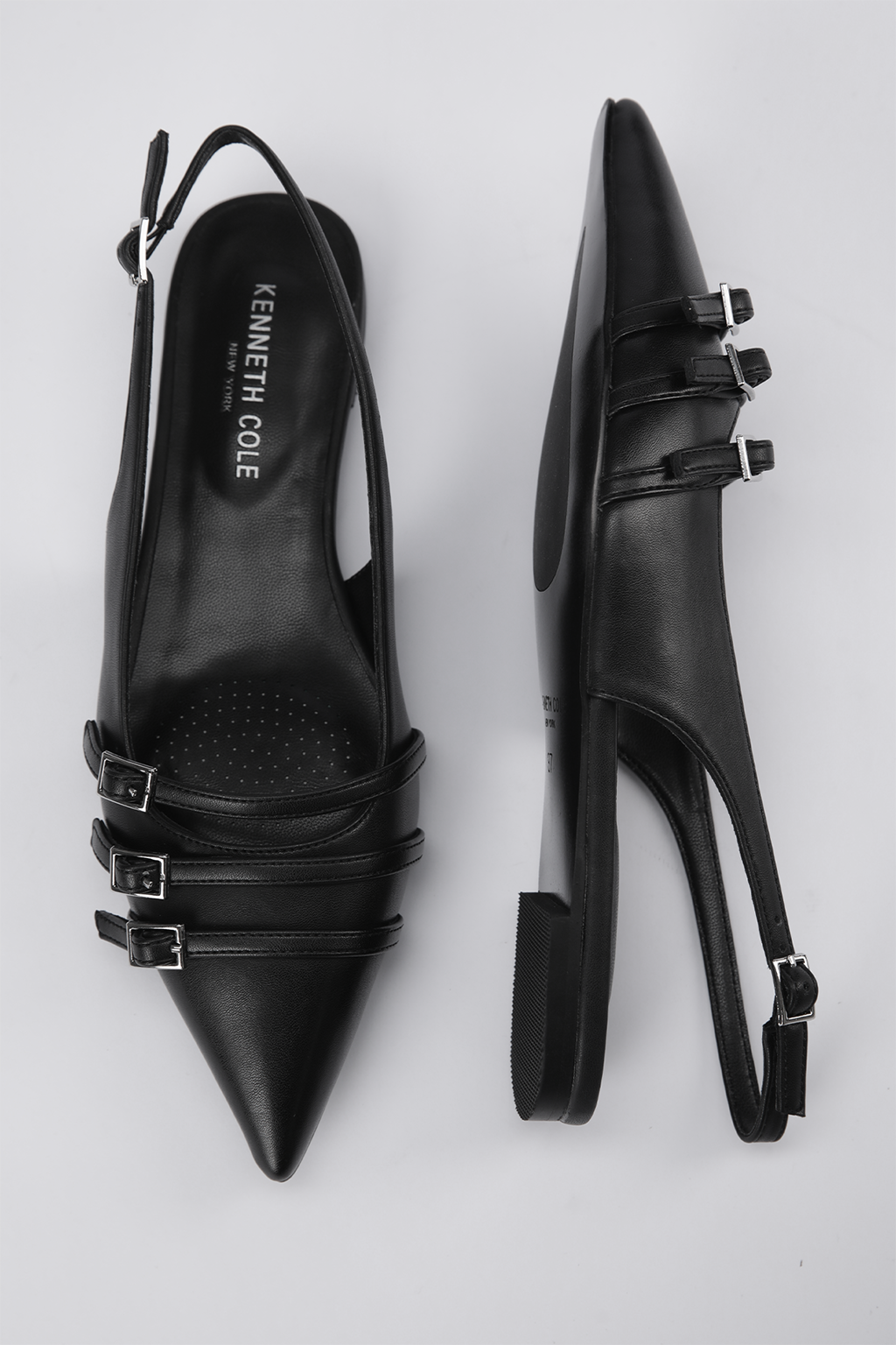 נעלי בלרינה שפיץ דמוי עור בצבע שחור