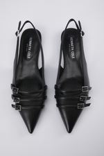 נעלי בלרינה שפיץ דמוי עור בצבע שחור