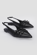 נעלי בלרינה שפיץ דמוי עור בצבע שחור