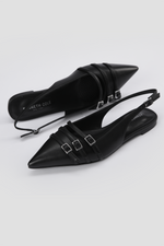 נעלי בלרינה שפיץ דמוי עור בצבע שחור