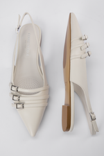 נעלי בלרינה שפיץ דמוי עור בצבע בז'