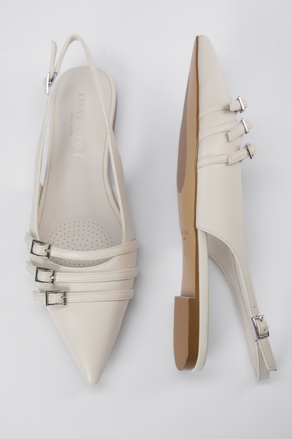 נעלי בלרינה שפיץ דמוי עור בצבע בז'