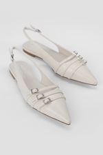 נעלי בלרינה שפיץ דמוי עור בצבע בז'