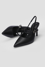 נעלי עקב שפיץ' דמוי עור בצבע שחור