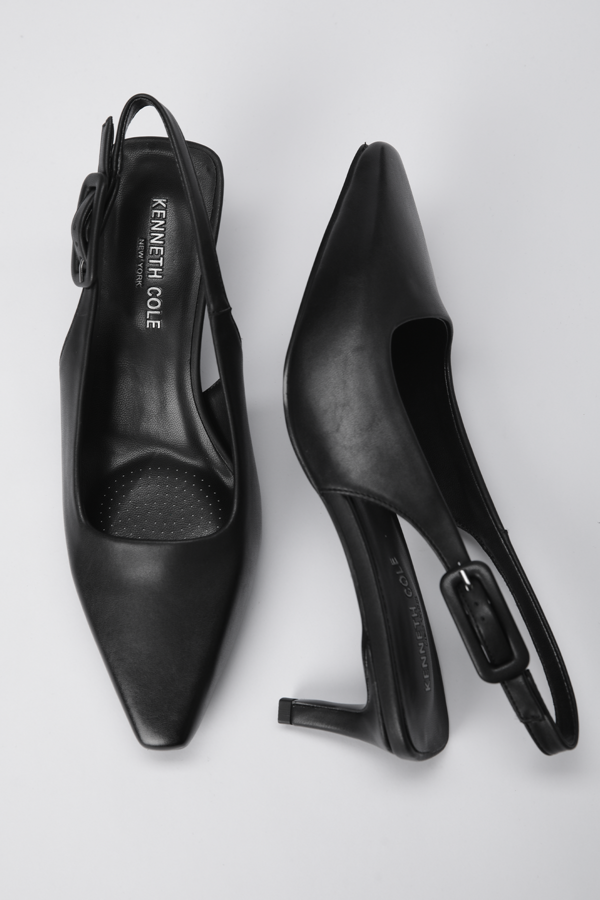 נעלי עקב שפיץ' דמוי עור בצבע שחור