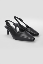 נעלי עקב שפיץ' דמוי עור בצבע שחור