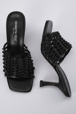 כפכפים עם עקב דמוי עור בעיצוב ארוג בצבע שחור