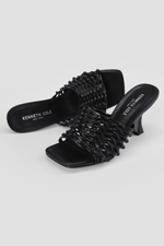 כפכפים עם עקב דמוי עור בעיצוב ארוג בצבע שחור