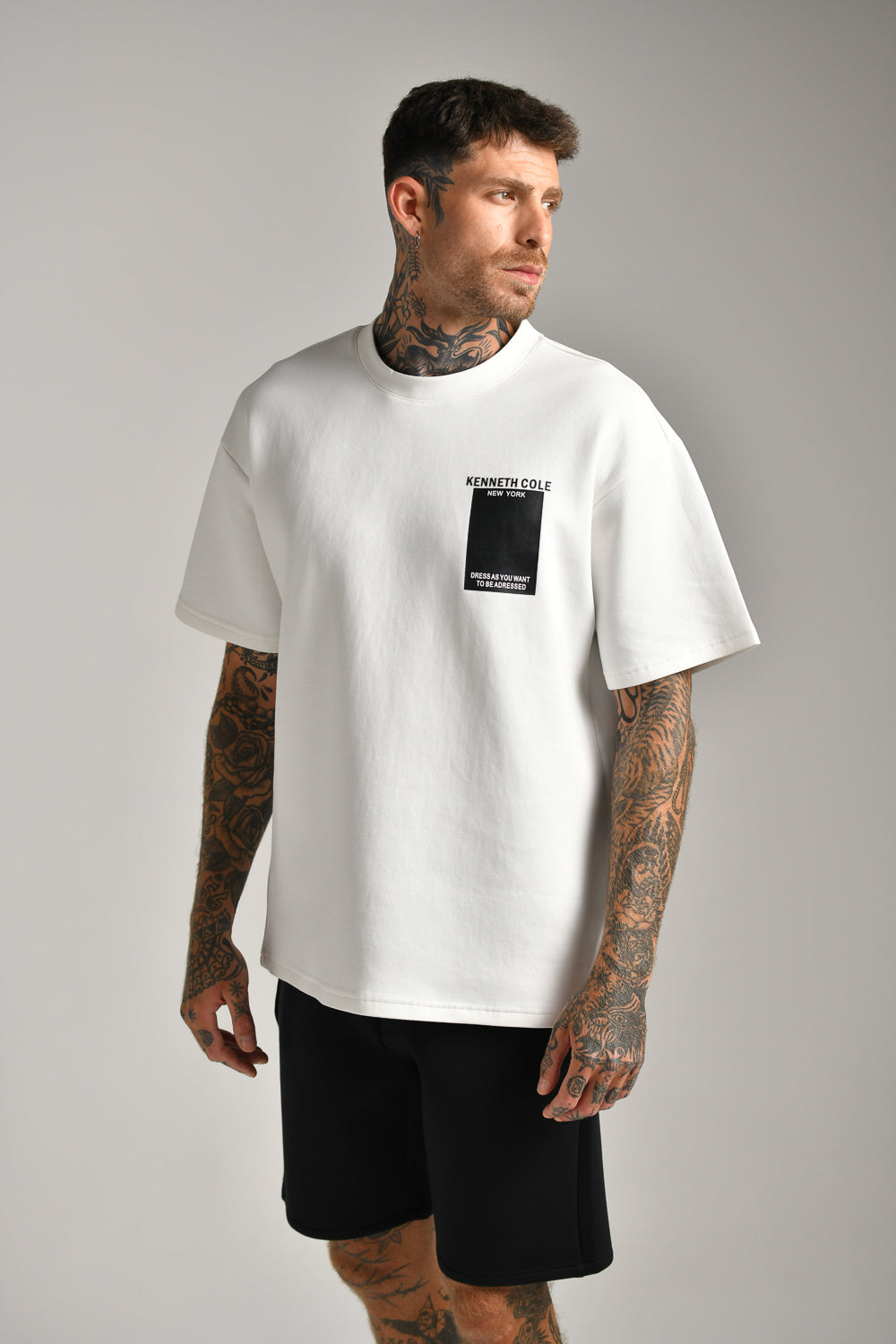 טי שירט אוברסייז דפוס ריבוע לגברים