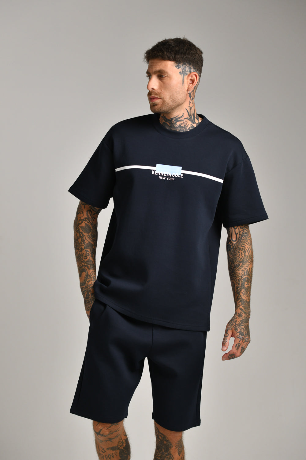 טי שירט אוברסייז סנטר פרינט לגברים