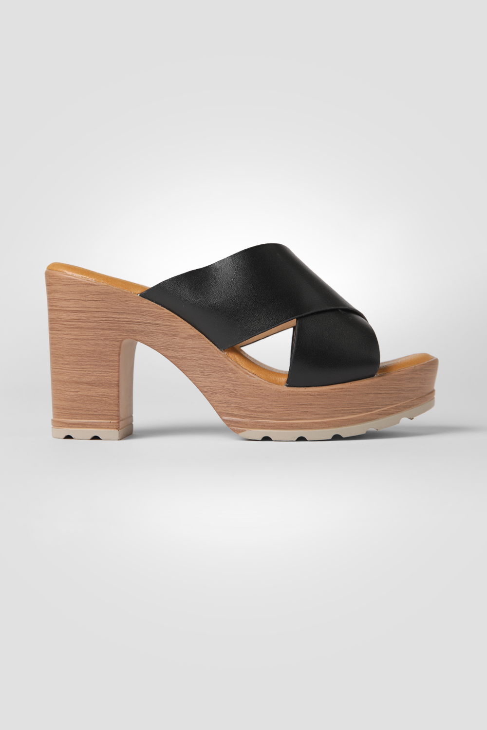 כפכפי עקב עם רצועות מוצלבות בצבע שחור