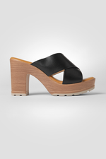 כפכפי עקב עם רצועות מוצלבות בצבע שחור