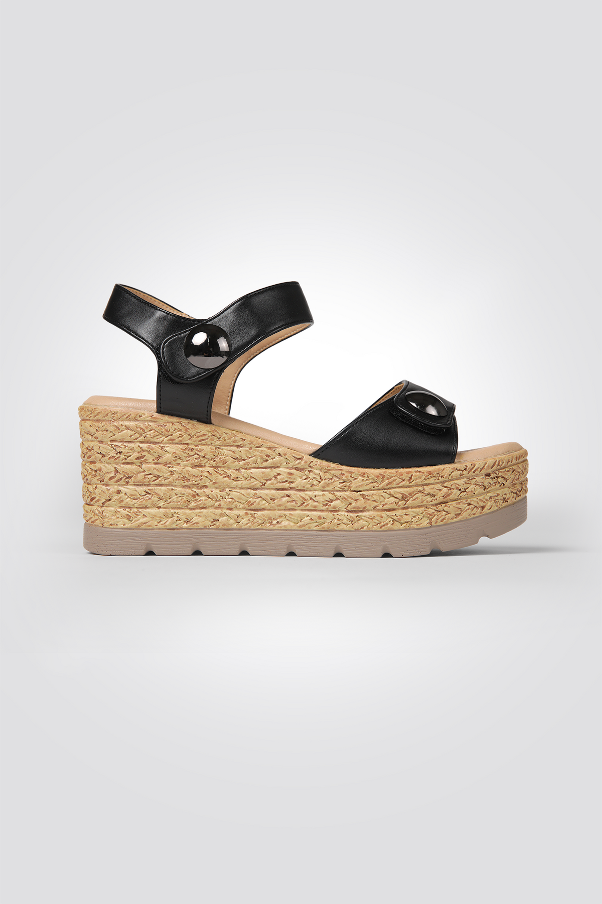 סנדלי פלטפורמה בשילוב קש בצבע שחור