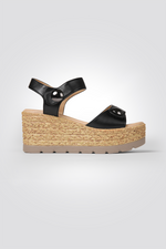 סנדלי פלטפורמה בשילוב קש בצבע שחור