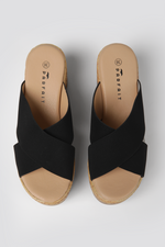 כפכפי פלטפורמה רצועות מוצלבות בשילוב קש בצבע שחור