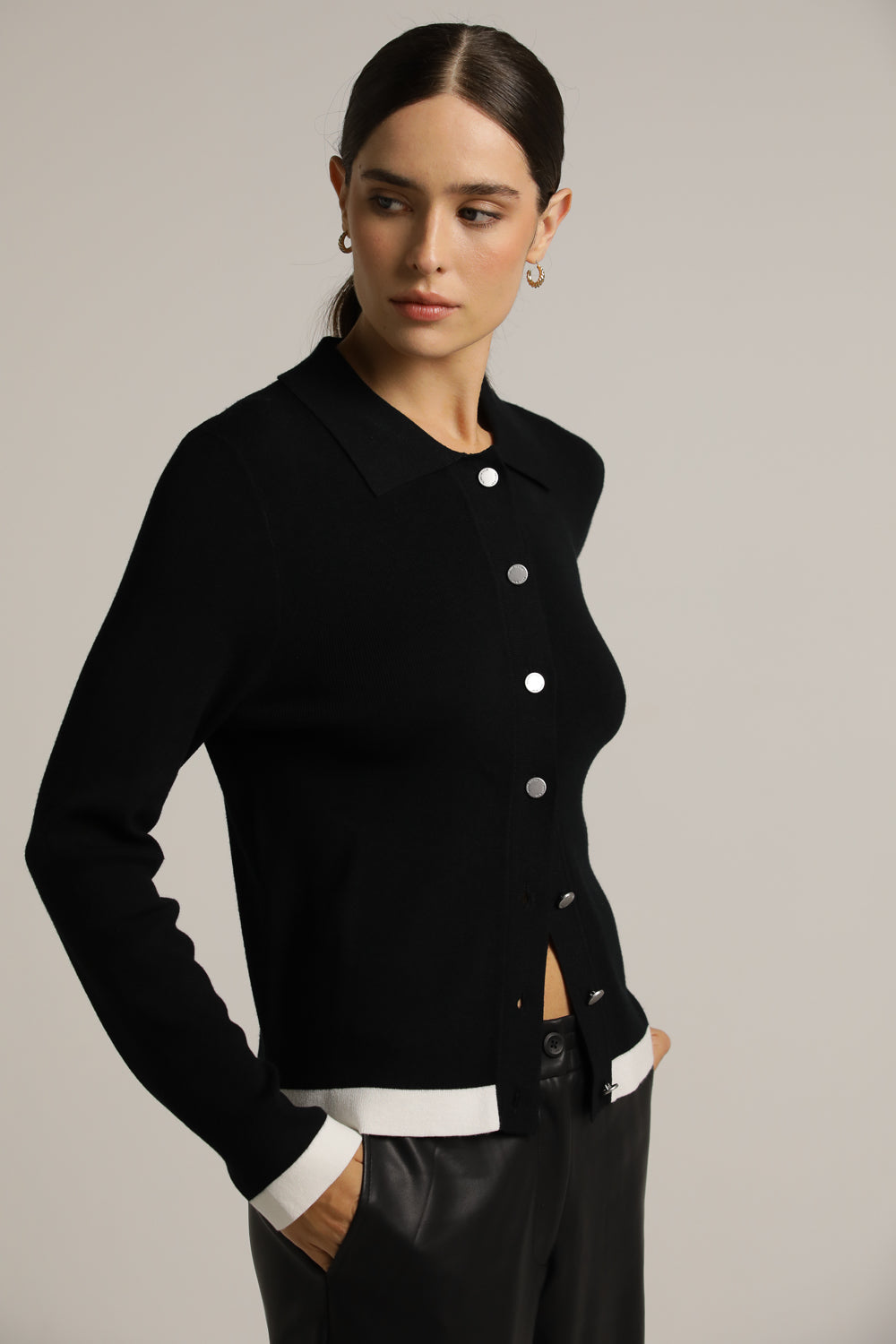 קרדיגן סרוג עם צווארון פולו | קנת קול