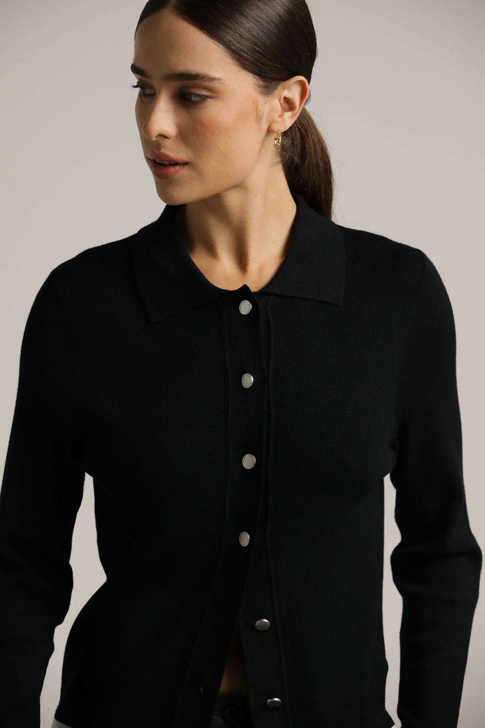 קרדיגן סרוג עם צווארון פולו | קנת קול