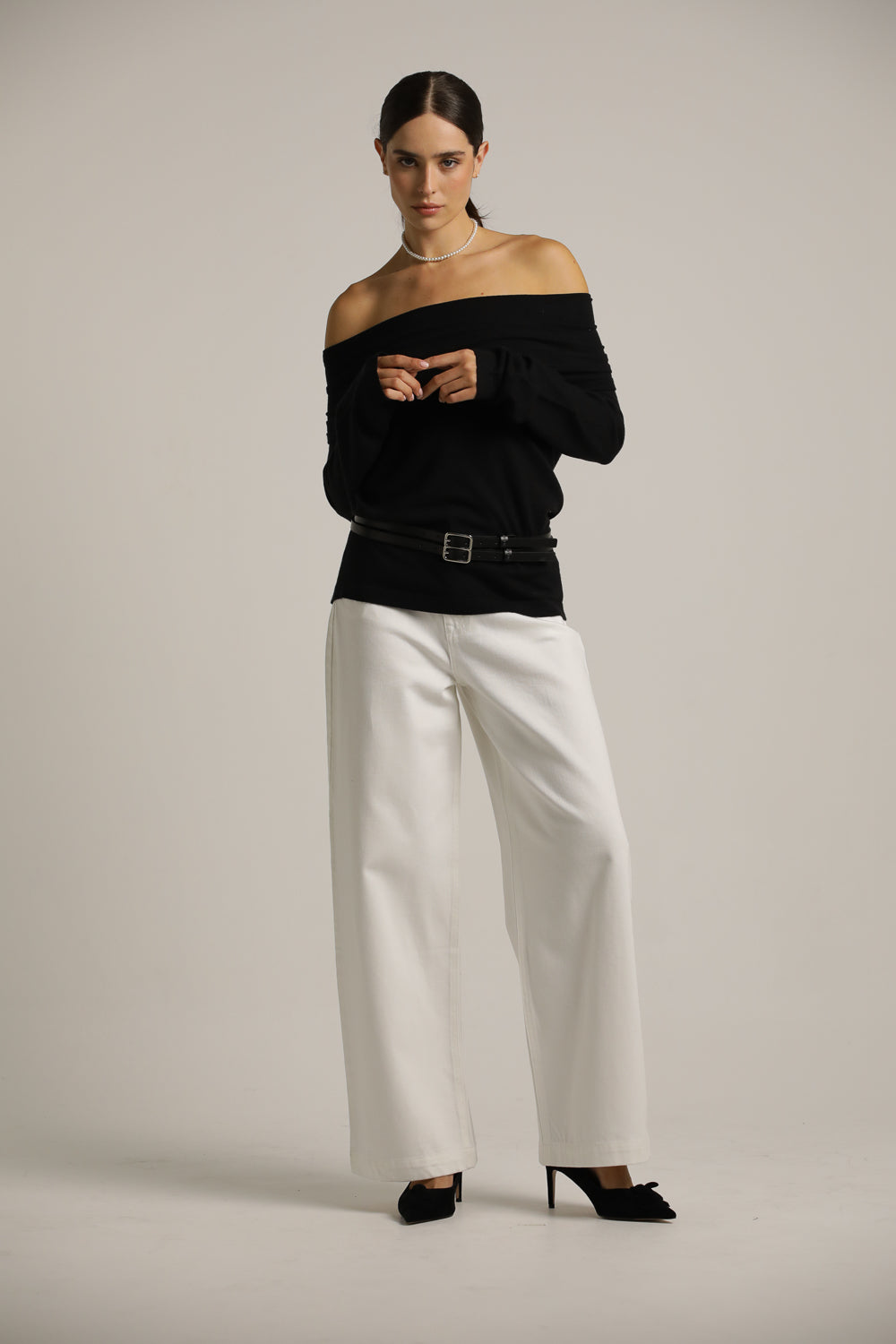 חגורת עור דקה כפולה בצבע שחור | קנת קול