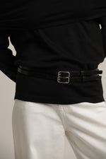 חגורת עור דקה כפולה בצבע שחור | קנת קול