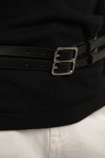 חגורת עור דקה כפולה בצבע שחור | קנת קול