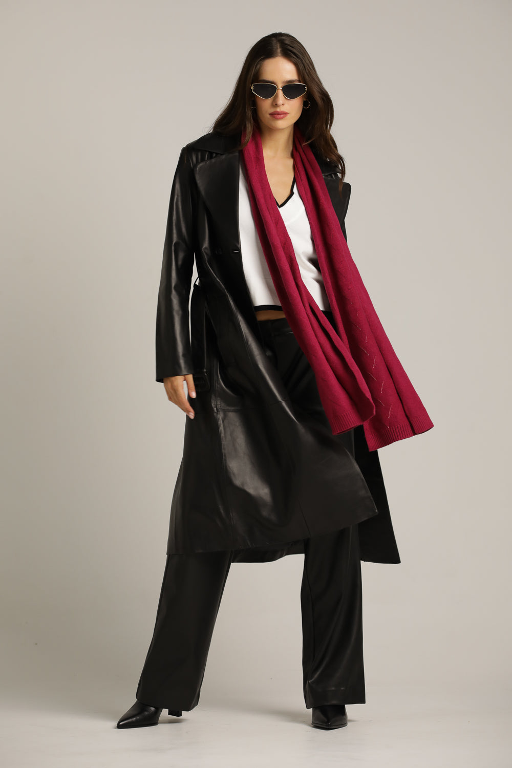 מעיל עור ארוך עם כפתרה מוצלבת | קנת קול