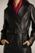 מעיל עור ארוך עם כפתרה מוצלבת | קנת קול