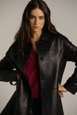 מעיל עור שחור בגזרה ישרה | קנת קול