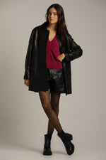 מעיל עור שחור בגזרה ישרה | קנת קול