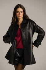 מעיל עור שחור בגזרה ישרה | קנת קול