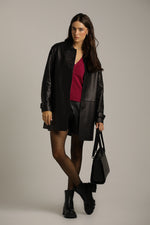 מעיל עור שחור בגזרה ישרה | קנת קול