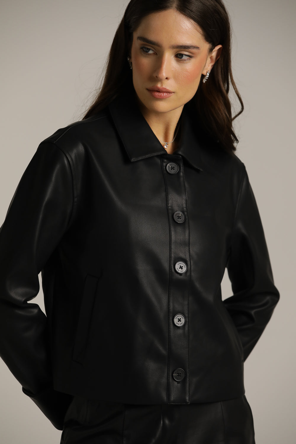 ג'קט דמוי עור בגזרה ישרה | קנת קול