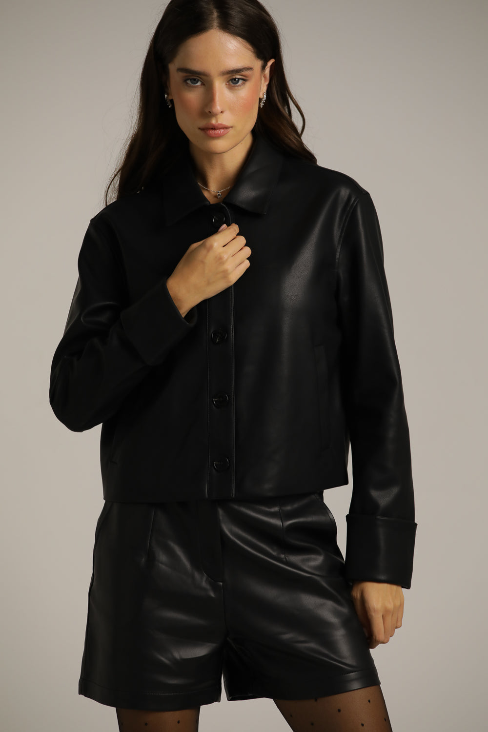 ג'קט דמוי עור בגזרה ישרה | קנת קול