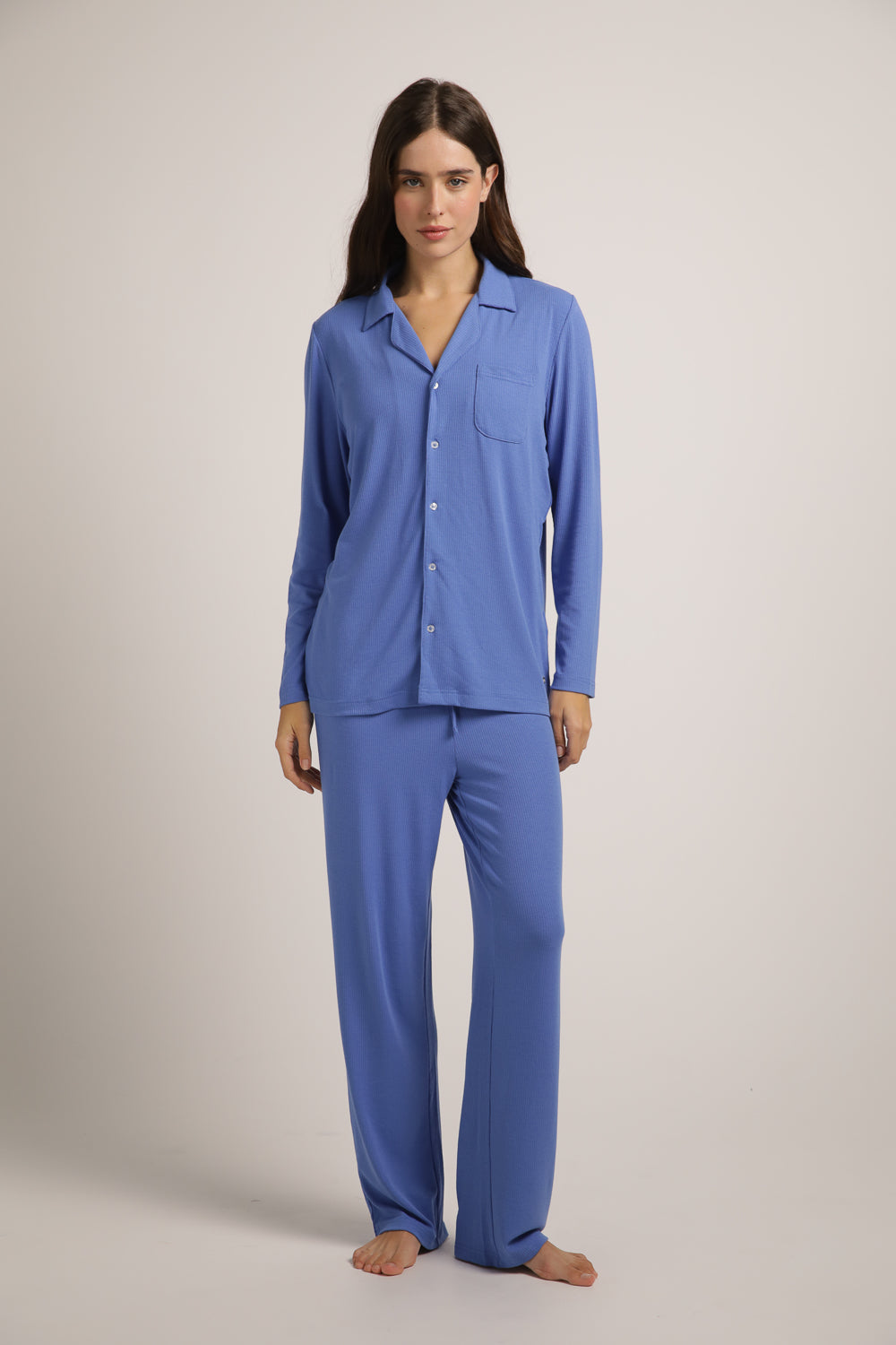 סט פיג'מה ארוך מבד ריב | קנת קול