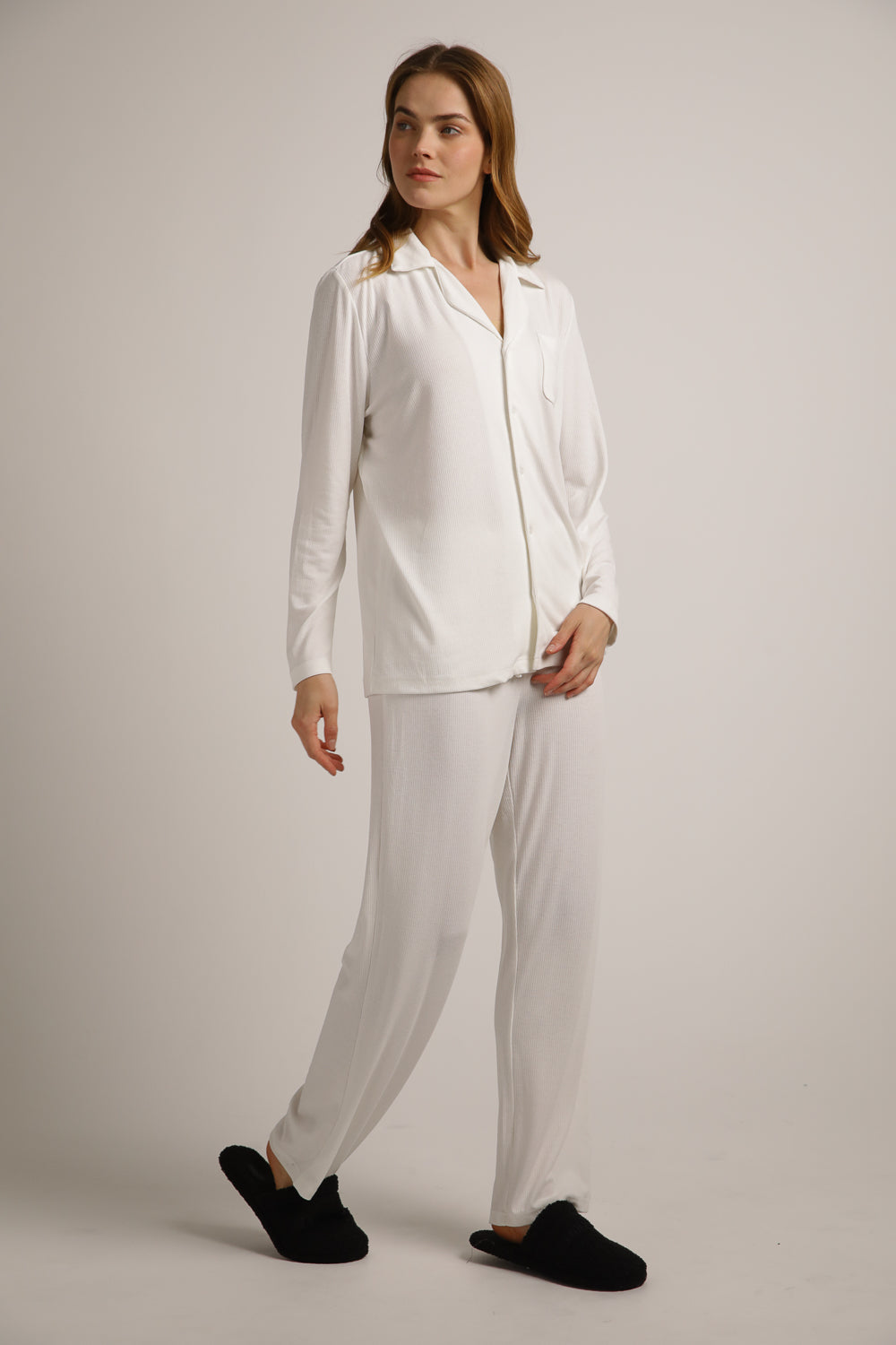 סט פיג'מה ארוך מבד ריב | קנת קול
