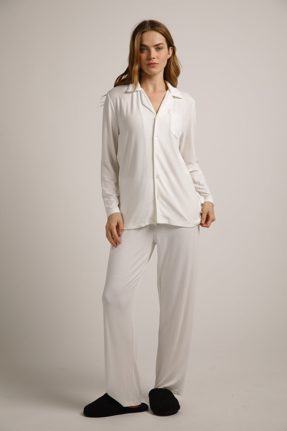 סט פיג'מה ארוך מבד ריב | קנת קול