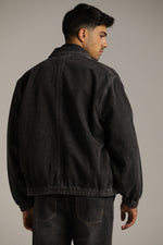 ג'קט ג'ינס שחור במראה שטוף בגזרת בומבר | קנת קול