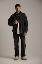 ג'קט ג'ינס שחור במראה שטוף בגזרת בומבר | קנת קול