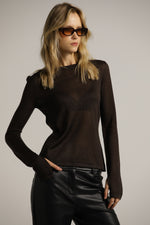 סריג דק במראה חצי שקוף עם סיומת כפפה | קנת קול