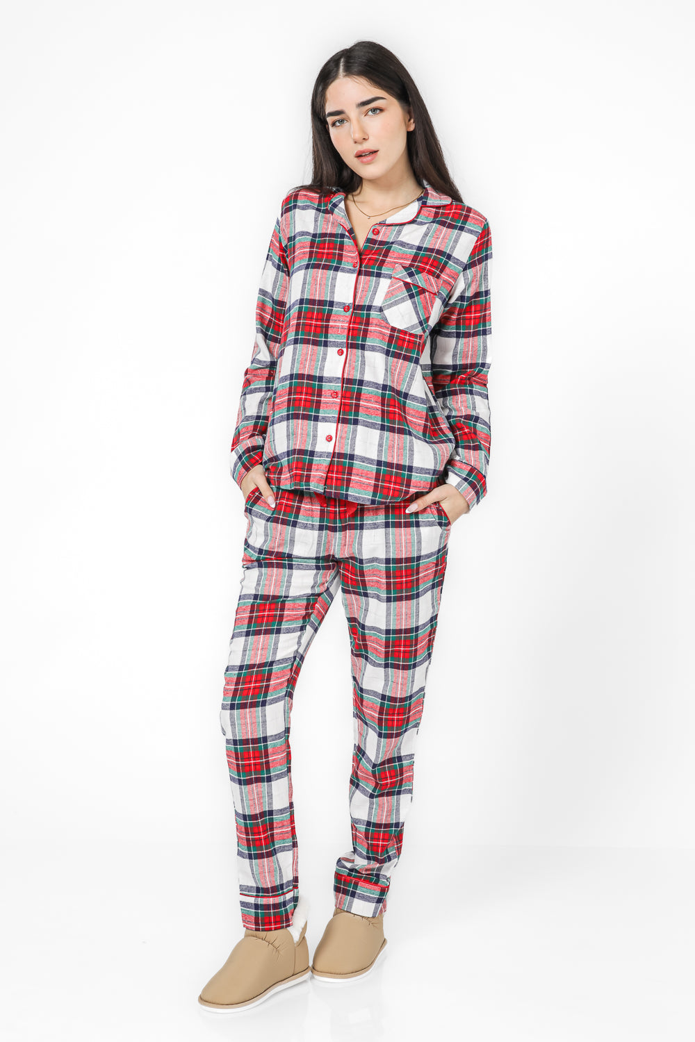 סט פיג'מה פלנל קלאסית אדום