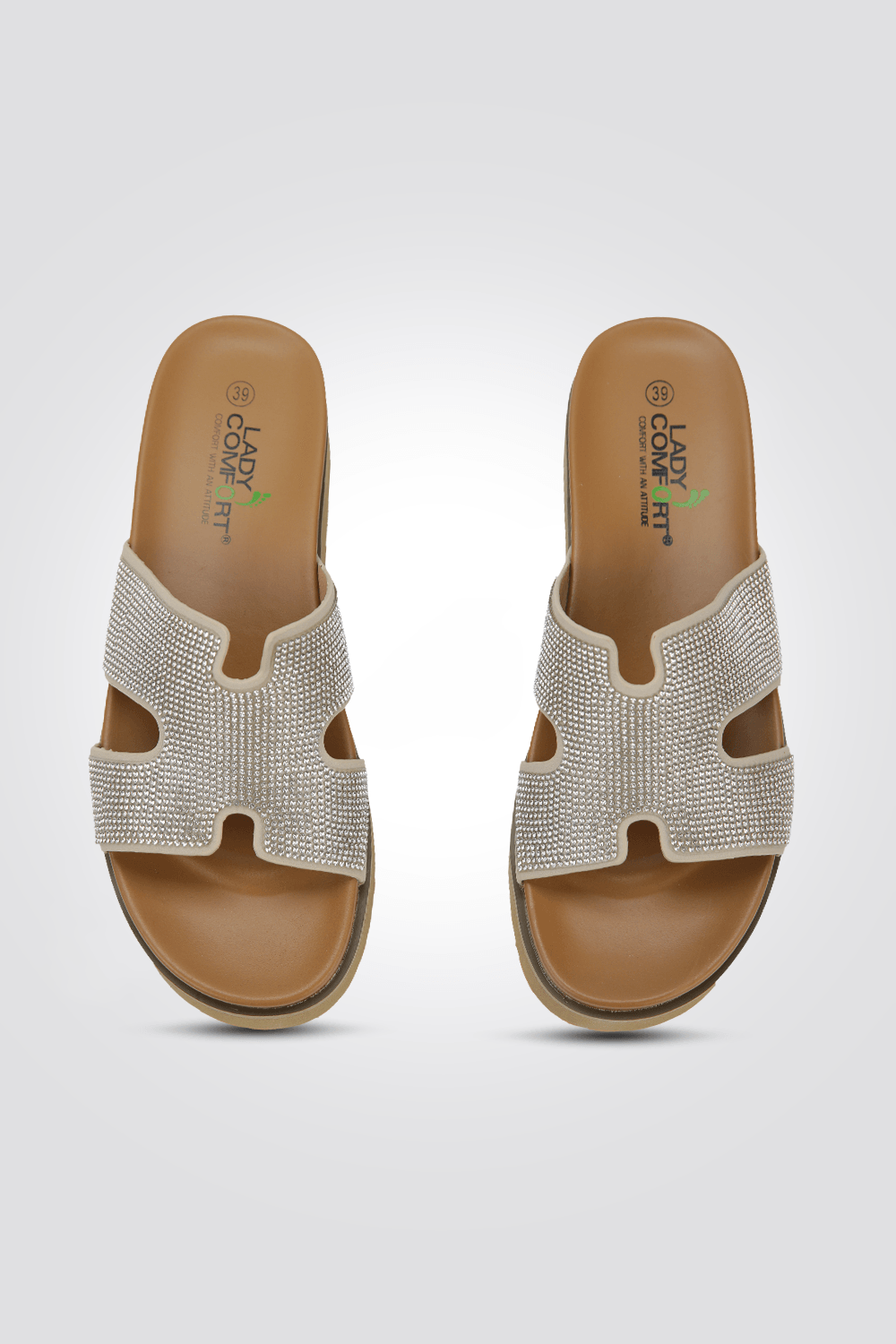 כפכפי פלטפורמה אבנים בצבע בז' - MASHBIR//365