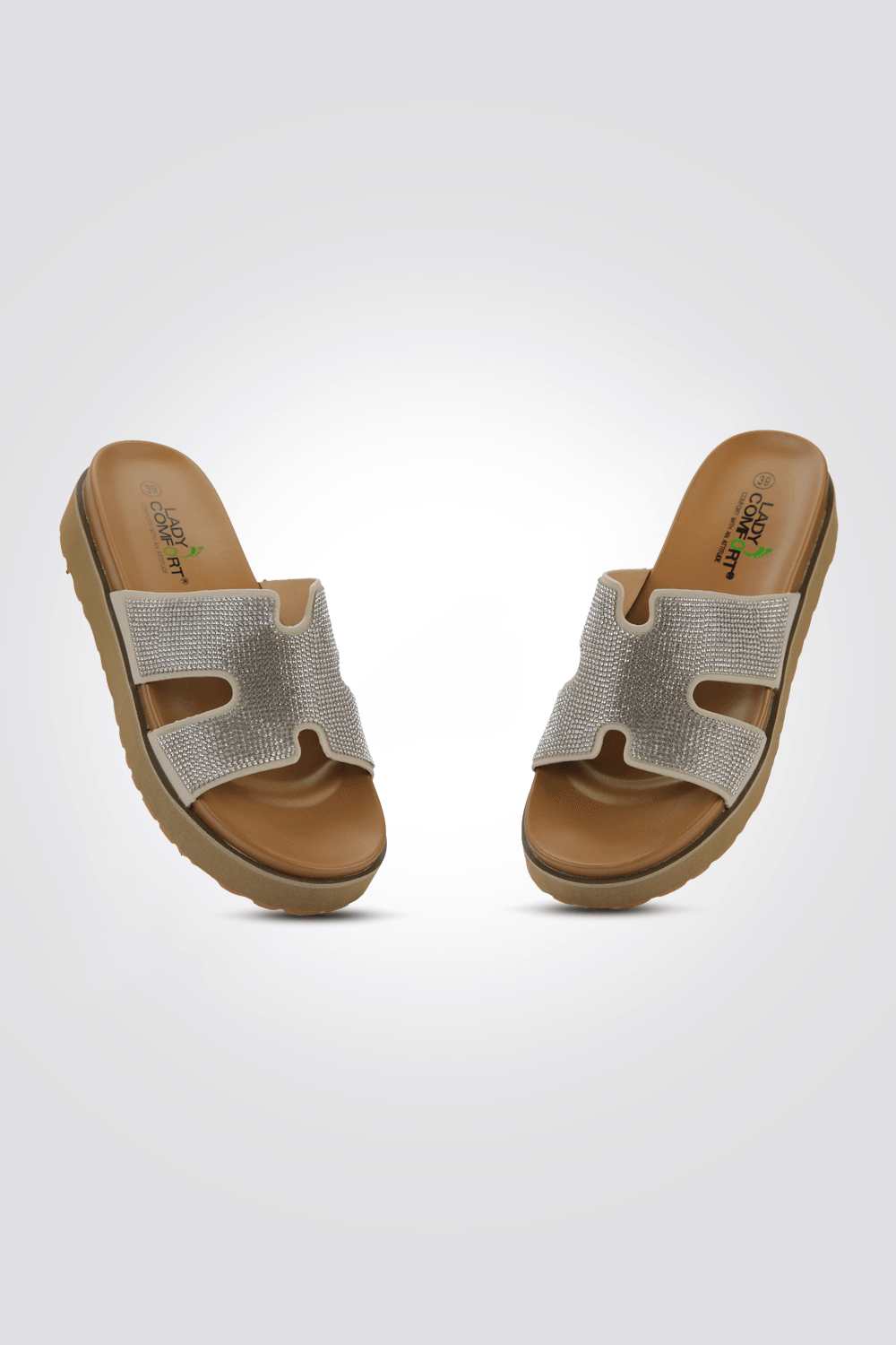 כפכפי פלטפורמה אבנים בצבע בז' - MASHBIR//365