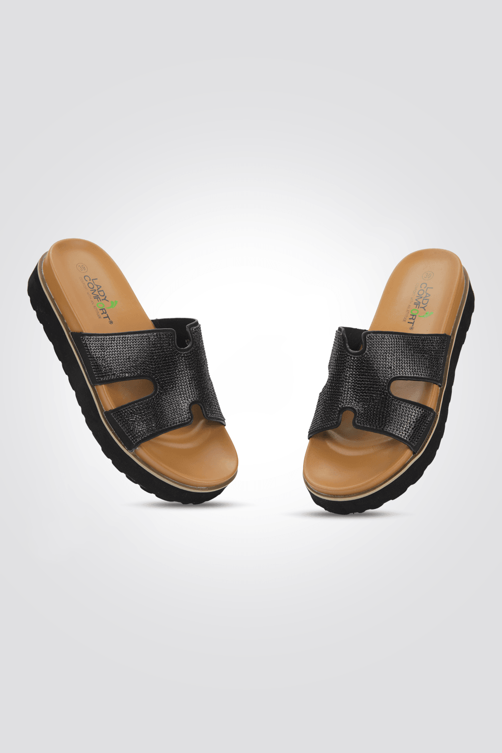 כפכפי פלטפורמה אבנים בצבע שחור - MASHBIR//365