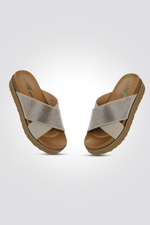 כפכף רצועות משולב אבנים בצבע בז' - MASHBIR//365