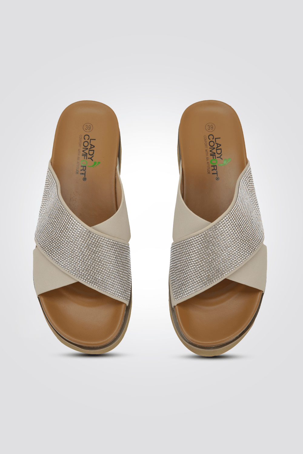 כפכף רצועות משולב אבנים בצבע בז' - MASHBIR//365