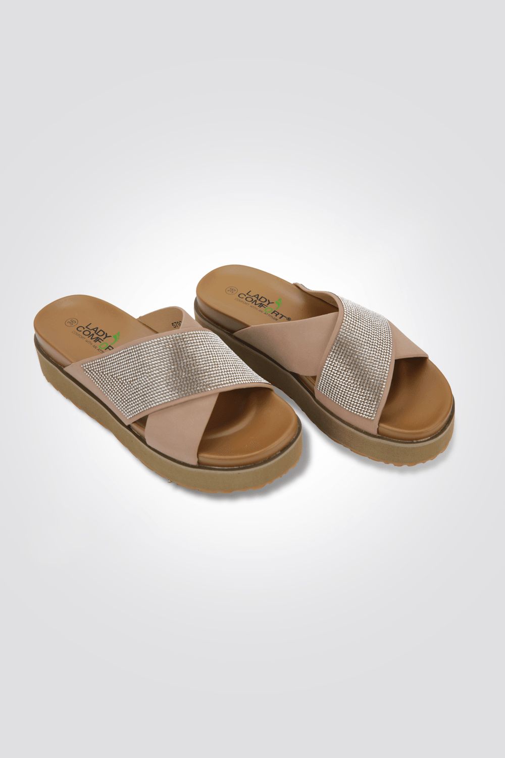 כפכף רצועות משולב אבנים בצבע פודרה - MASHBIR//365