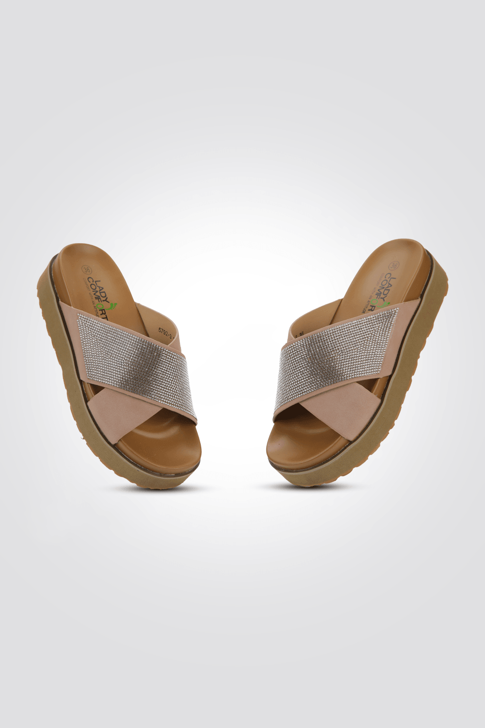 כפכף רצועות משולב אבנים בצבע פודרה - MASHBIR//365